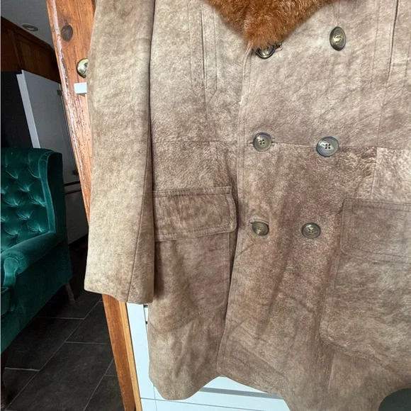 Men's Brown Fur Collar Coat - Picture 6 of 16